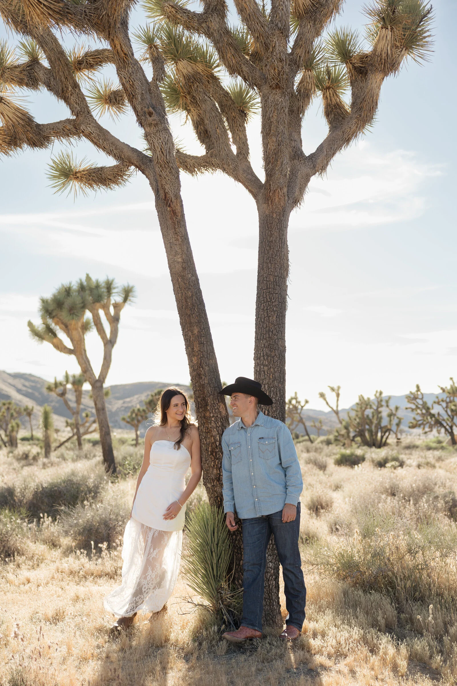 Couple smiling at each other during their elopement in Joshua Tree